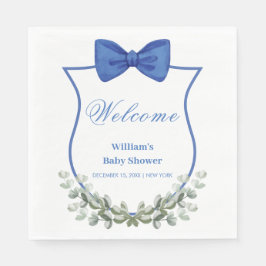 Blue Bow Eucalyptus Vapensköld Baby Shower Välkomm Pappersservett