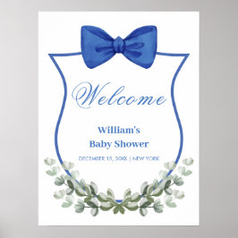 Blue Bow Eucalyptus Vapensköld Baby Shower Välkomm Poster
