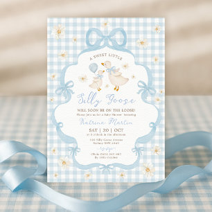 Blue Bow Fånig Goose Daisy Blommigt Boy Shower Inbjudningar
