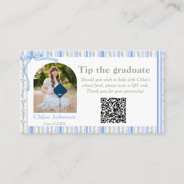 Blue Bow Floral Graduation Enclosure Card Tilläggskort (Framsida)