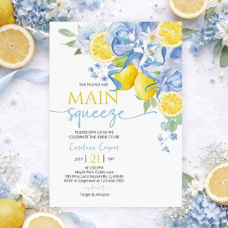 Blue Bow Floral Lemon Bridal Shower Invitation Inbjudningar