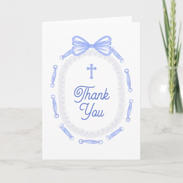 Blue Bow Frame Holy Cross Religious Thank You Kort (Framsida)