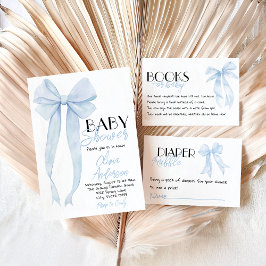 Blue Bow Hand plockade Boy Coquette Baby Shower Inbjudningar