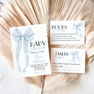 Blue Bow Hand plockade Boy Coquette Baby Shower Inbjudningar