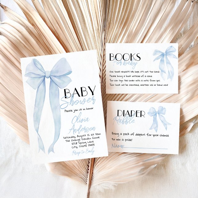 Blue Bow Hand plockade Boy Coquette Baby Shower Inbjudningar (Skapare uppladdad)