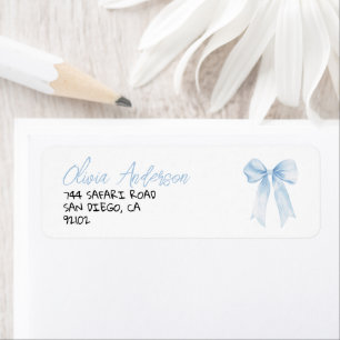 Blue Bow Hand Write Drawn Boy Baby Shower Returadress Etikett