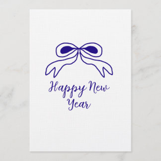 Blue bow happy new year name date simple minimal inbjudningar