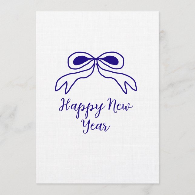 Blue bow happy new year name date simple minimal  inbjudningar (Framsida)