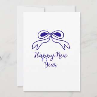 Blue bow happy new year name date simple minimal julkort