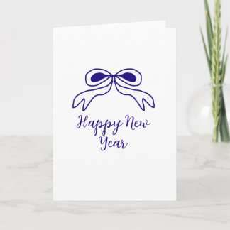 Blue bow happy new year name date simple minimal kort