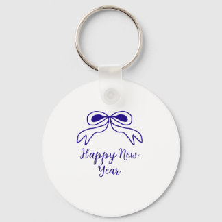 Blue bow happy new year name date simple minimal nyckelring