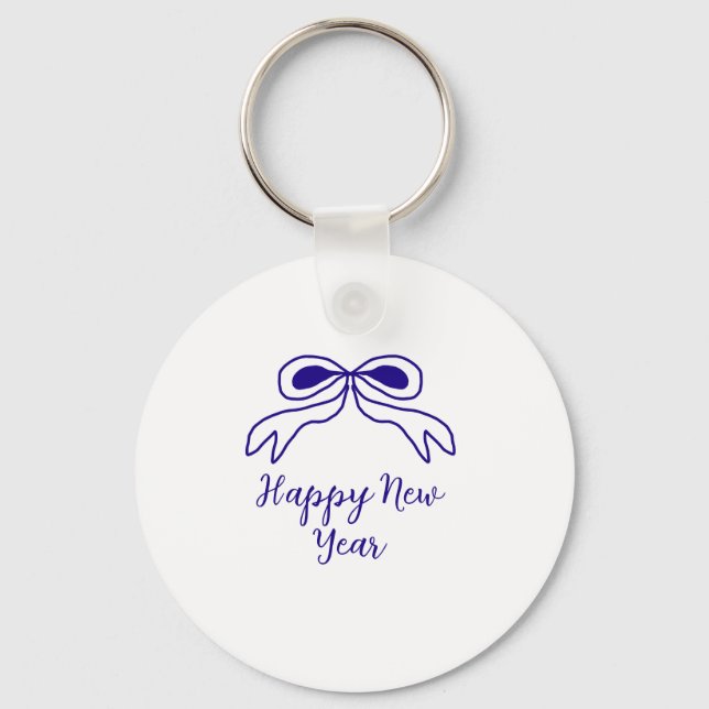 Blue bow happy new year name date simple minimal  nyckelring (Framsida)