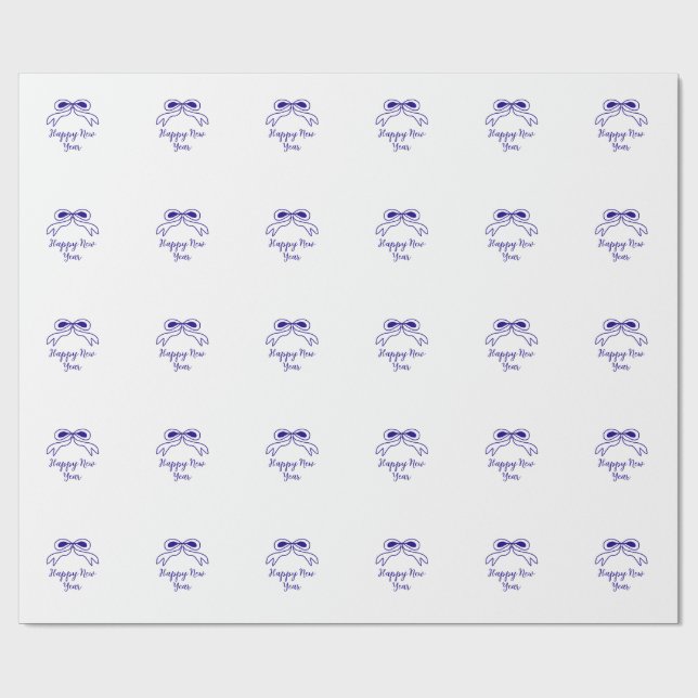 Blue bow happy new year name date simple minimal  presentpapper (Platt)