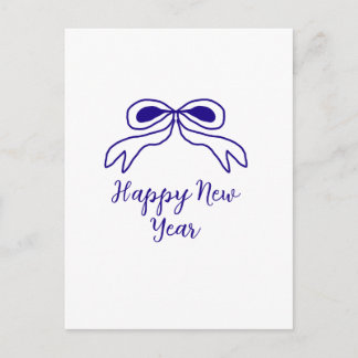 Blue bow happy new year name date simple minimal vykort