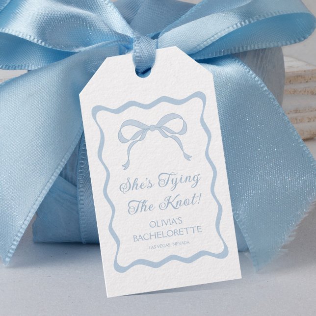 Blue Bow Hon Gifter sig Bachelorette Party Presentetikett (Skapare uppladdad)