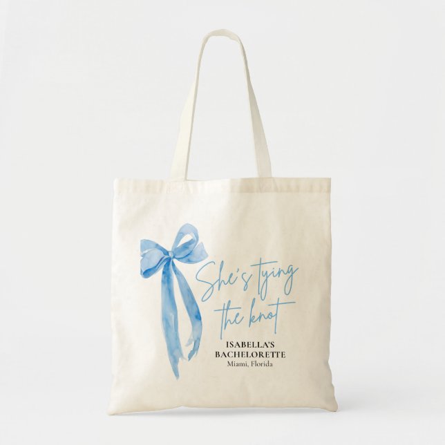 Blue Bow Hon Gifter sig Bachelorette Party Tygkasse (Framsidan)