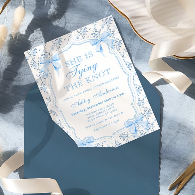 Blue Bow Hon Gifter sig Möhippa Inbjudningar (Skapare uppladdad)