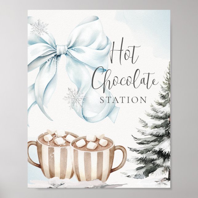 Blue Bow Hot Chocolate Sign Baby Shower Poster (Framsidan)