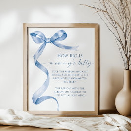 Blue Bow How Big is Mamma Belly Baby Shower Game Poster
