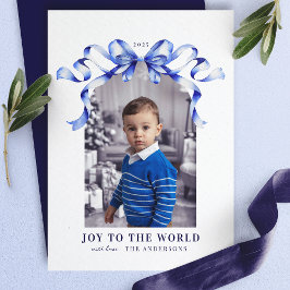 Blue Bow Joy till World God Jul Photo Julkort