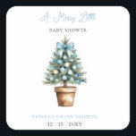 Blue Bow Julgran Merry Little Baby Shower Fyrkantigt Klistermärke<br><div class="desc">Gratulera till glädjen över en ny ankomst med vår blå Julgran Merry Little Pojke Baby Shower-dekal. Med ett grönt Julgran och festive helgdag är detta vackra klistermärke perfekt för en babydusch i säsong. Anpassa med dina uppgifter för att skapa en charmig och glatt firande för mamma och hennes pojke.</div>