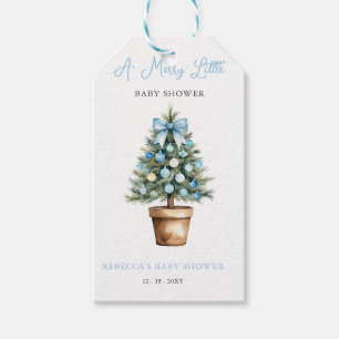 Blue Bow Julgran Merry Little Baby Shower Presentetikett