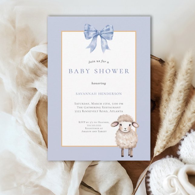 Blue Bow Lamb Baby Shower Inbjudningar (Skapare uppladdad)