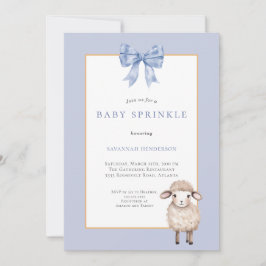 Blue Bow Lamb Baby Shower Sprinkle Inbjudningar