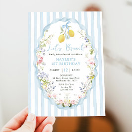 Blue bow lemon birthday Invitation Inbjudningar