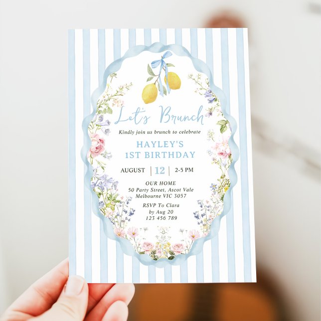 Blue bow lemon birthday Invitation Inbjudningar (Skapare uppladdad)