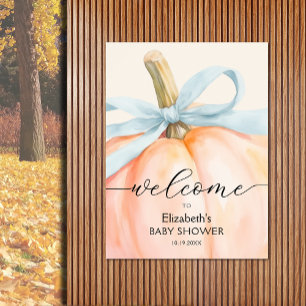 Blue Bow Little Pumpkin Baby Shower Välkommen Poster
