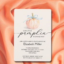 Blue Bow Little Pumpkin Boy Shower Inbjudningar