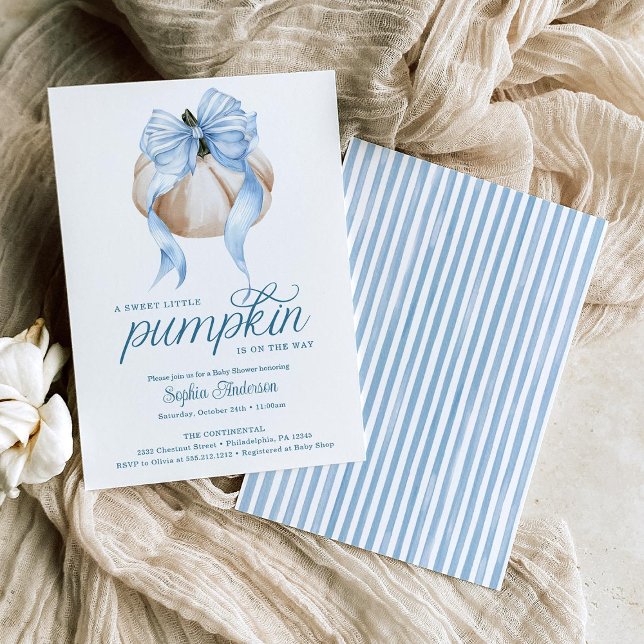 Blue Bow Little Pumpkin Boy Shower Inbjudningar (Skapare uppladdad)