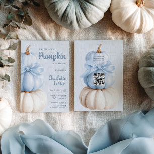 Blue Bow Little Pumpkin Boy Shower QR-kod Inbjudningar