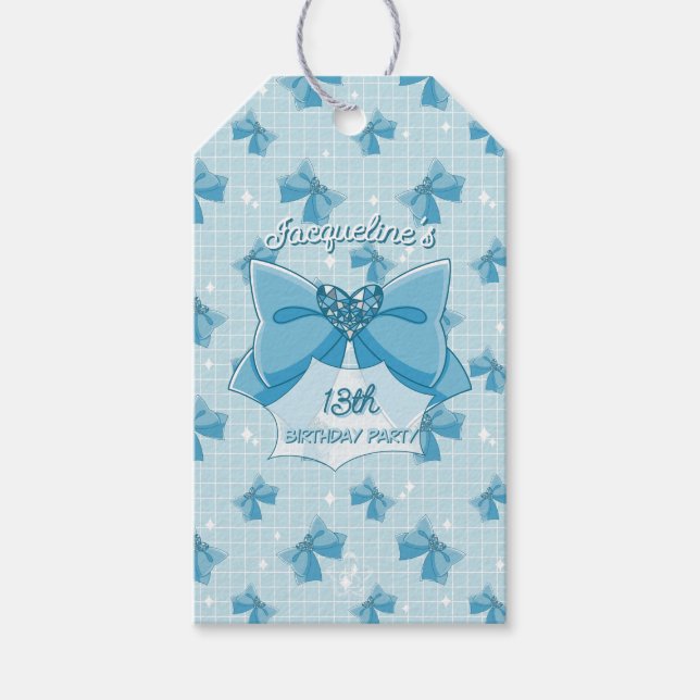 Blue Bow Magical Girl Birthday Presentetikett (Framsidan)
