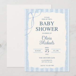 Blue Bow Minimalist Baby Shower Invitation Anteckningskort