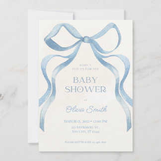 Blue Bow Minimalist Baby Shower Invitation Anteckningskort