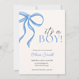 Blue Bow Minimalist Baby Shower Invitation Anteckningskort