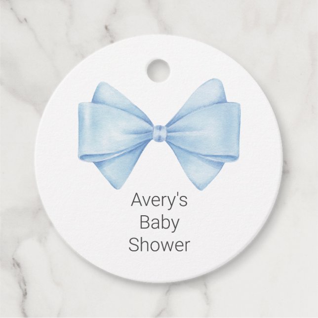 Blue Bow Modern Boy Baby Shower Gåvor Etiketter (Framsida)