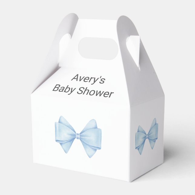 Blue Bow Modern Boy Baby Shower Presentaskar (Framsidan Sidan)