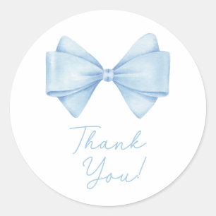 Blue Bow Modern Boy Baby Shower Runt Klistermärke
