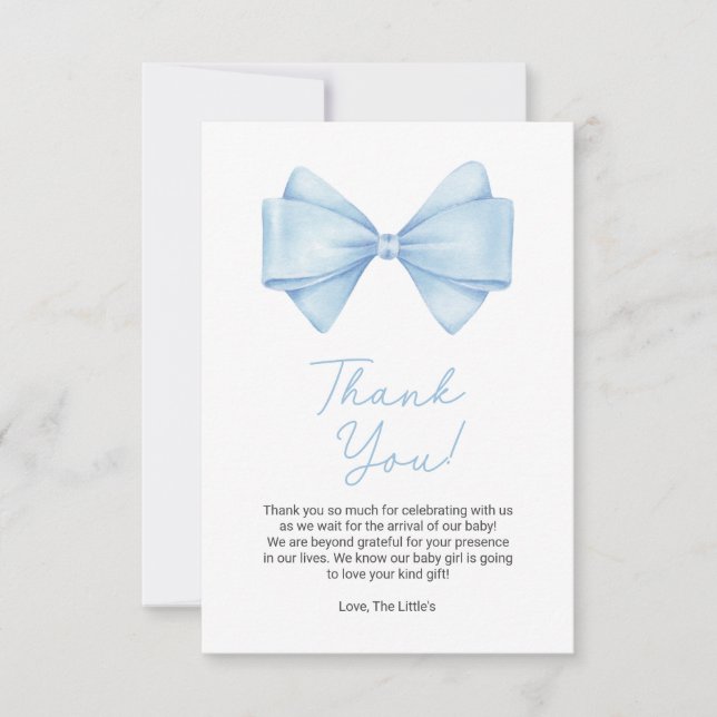 Blue Bow Modern Boy Baby Shower Tack Kort (Framsida)