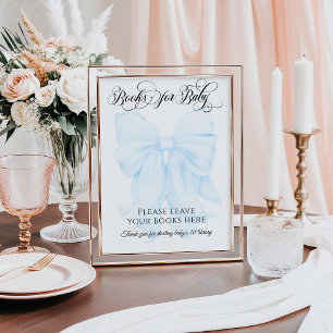 Blue Bow Modern Elegant Baby Shower Bok för Baby Poster