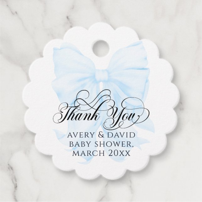 Blue Bow Modern Elegant Baby Shower Gåvor Etiketter (Framsida)