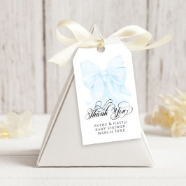 Blue Bow Modern Elegant Baby Shower Presentetikett