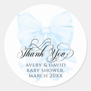 Blue Bow Modern Elegant Baby Shower Runt Klistermärke