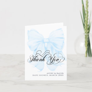 Blue Bow Modern Elegant Baby Shower Tack Kort
