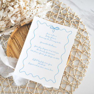 Blue Bow Modern minimalist Boy Baby Shower Inbjudningar