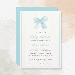 Blue Bow Modern minimalist Boy Baby Shower Inbjudningar