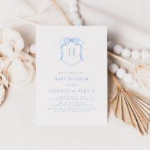 Blue Bow Monogram Vapensköld Baby Shower